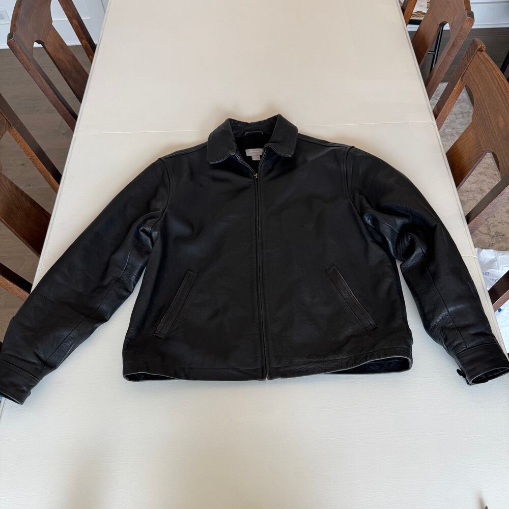 Old Navy Collection Y2K Black 100% Genuine Leather Full Zip Bomber Jacket 2000